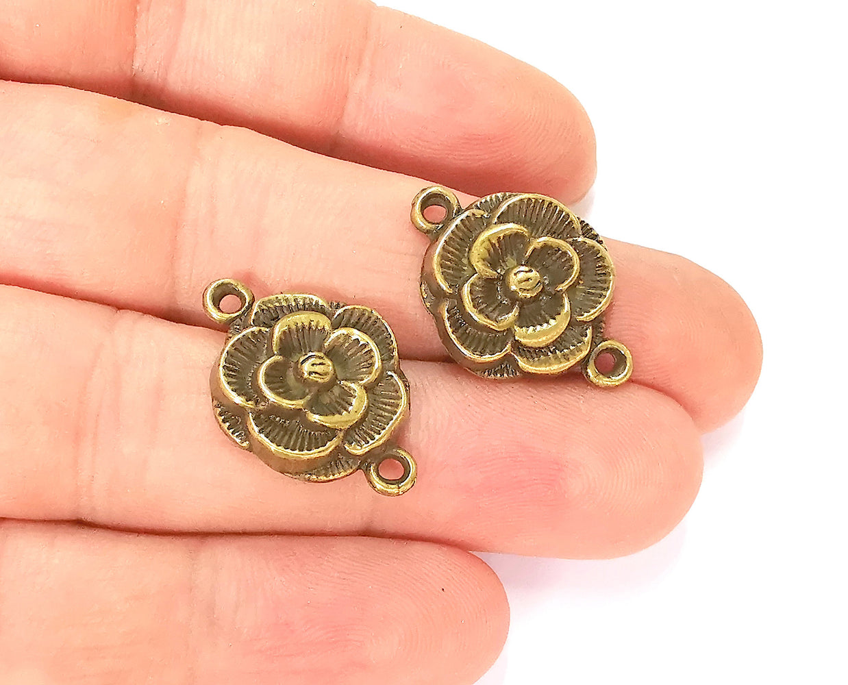 2 Flower Charms Connector Antique Bronze Plated Charms (25x17mm)  G23284