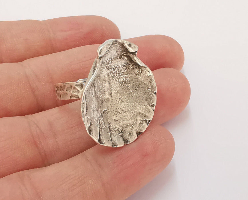 Oyster Shell Ring Blank Base Setting Resin Bezel inlay Ring Backs Mounting Adjustable Ring Base (29x26mm blank) Antique Silver Plated G22883