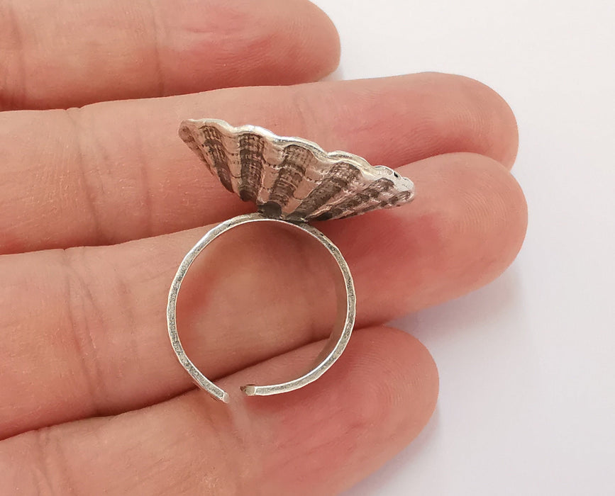 Oyster Shell Ring Blank Base Setting Resin Bezel inlay Ring Backs Mounting Adjustable Ring Base (29x26mm blank) Antique Silver Plated G22883