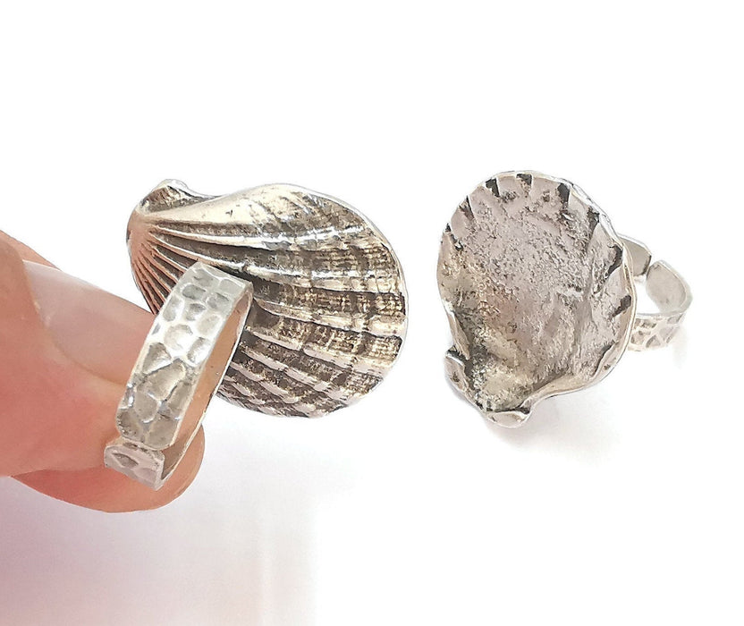 Oyster Shell Ring Blank Base Setting Resin Bezel inlay Ring Backs Mounting Adjustable Ring Base (29x26mm blank) Antique Silver Plated G22883