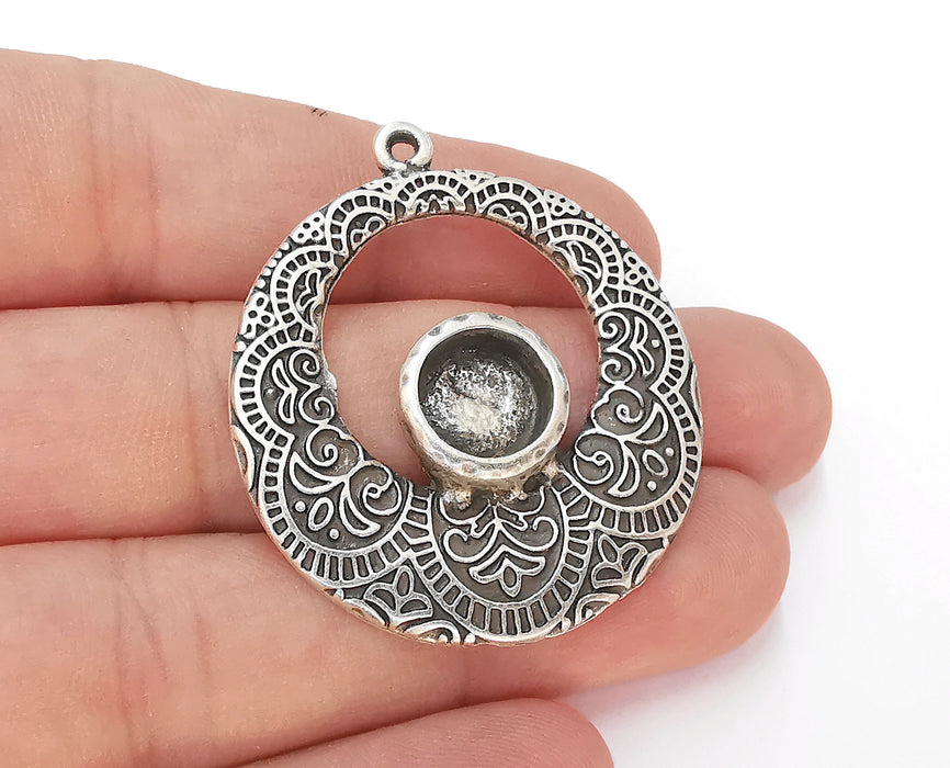 Silver Pendant Blank Bezel Base Setting Necklace Blank Resin Blank Mountings Antique Silver Plated ( 10 mm blank )  G22884