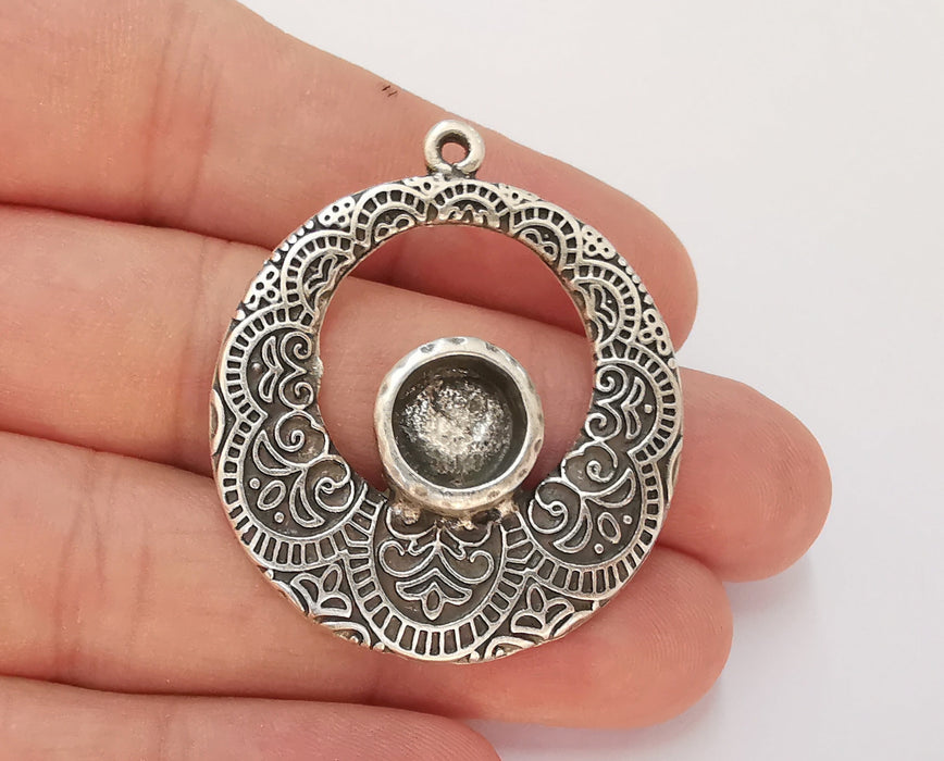 Silver Pendant Blank Bezel Base Setting Necklace Blank Resin Blank Mountings Antique Silver Plated ( 10 mm blank )  G22884