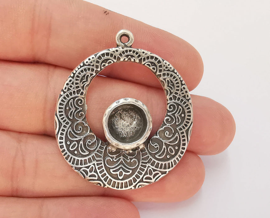 Silver Pendant Blank Bezel Base Setting Necklace Blank Resin Blank Mountings Antique Silver Plated ( 10 mm blank )  G22884