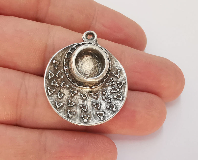 2 Silver Pendant Blank Bezel Base Setting Necklace Blank Resin Blank Mountings Antique Silver Plated ( 10 mm blank )  G22885
