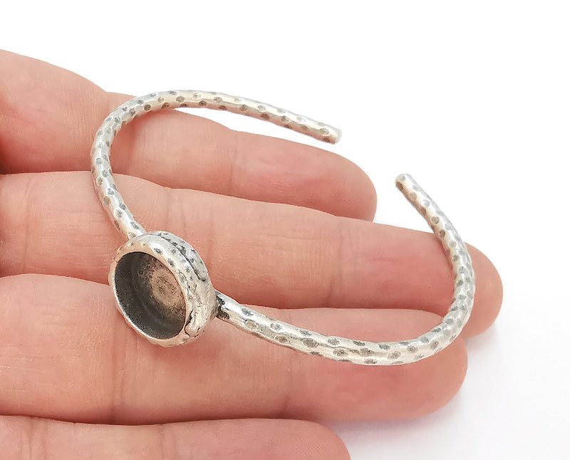 Bracelet Blank Cuff Bezel Resin Bangle inlay Blank Glass Cabochon Base Bezel Hammered Adjustable Antique Silver Bracelet (12mm ) G22891