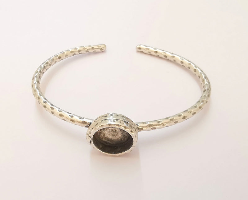 Bracelet Blank Cuff Bezel Resin Bangle inlay Blank Glass Cabochon Base Bezel Hammered Adjustable Antique Silver Bracelet (12mm ) G22891