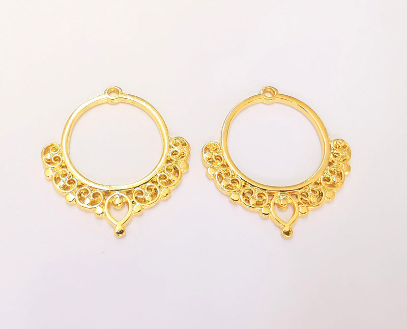 2 Filigree Charms 24k Shiny Gold Plated Charms (41x38mm)  G22894