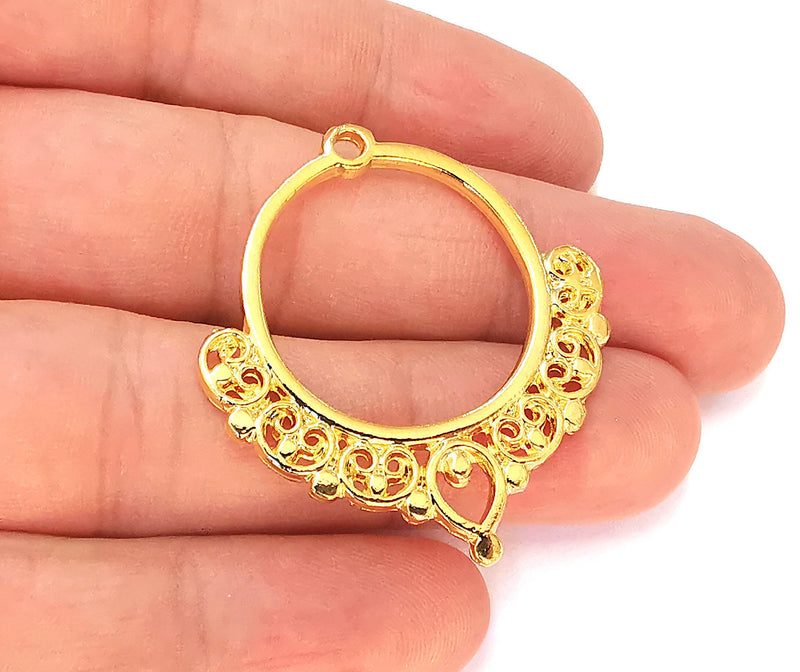 2 Filigree Charms 24k Shiny Gold Plated Charms (41x38mm)  G22894