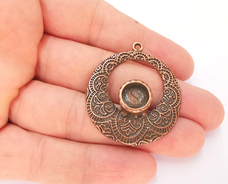 2 Copper Charms Blank Bezel Resin Bezel Mosaic Mountings Antique Copper Plated Charms (43x38mm) (10mm Bezel Inner Size)  G22908