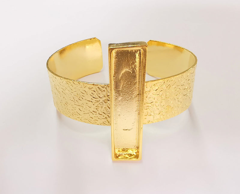 Bracelet Blank Resin Cuff Dry Flower inlay Blank Cuff Bezel Glass Cabochon Base Textured Adjustable Shiny Gold Plated (50x10mm ) G23287