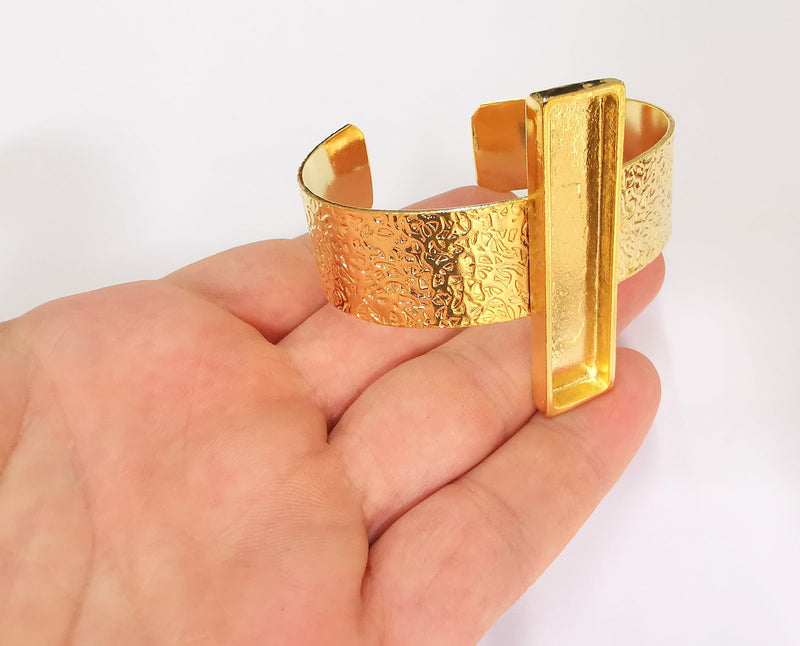 Bracelet Blank Resin Cuff Dry Flower inlay Blank Cuff Bezel Glass Cabochon Base Textured Adjustable Shiny Gold Plated (50x10mm ) G23287