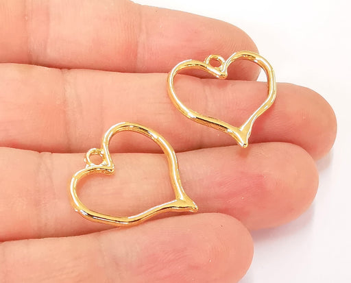 4 Heart Charms 24k Shiny Gold Plated Charms (23x22mm)  G23288