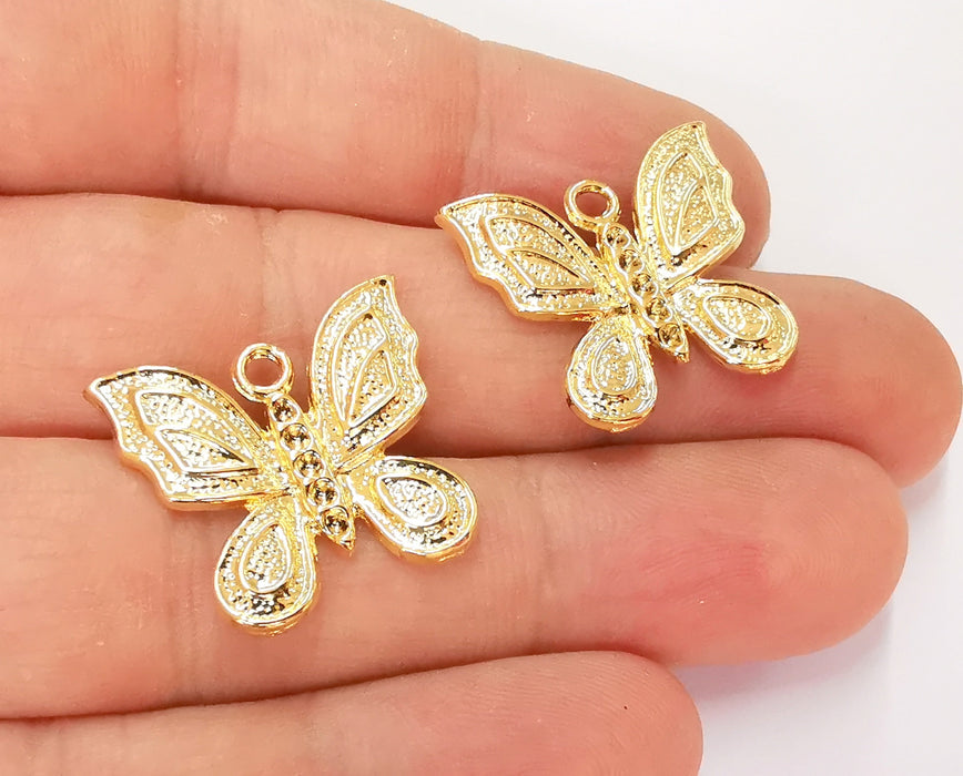 2 Butterfly Charms 24k Shiny Gold Charms (24x22mm)  G23289