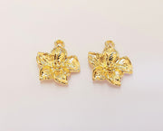 2 Flower Charms Bezel Blank 24K Shiny Gold Plated Charms (25x22mm)  G23292