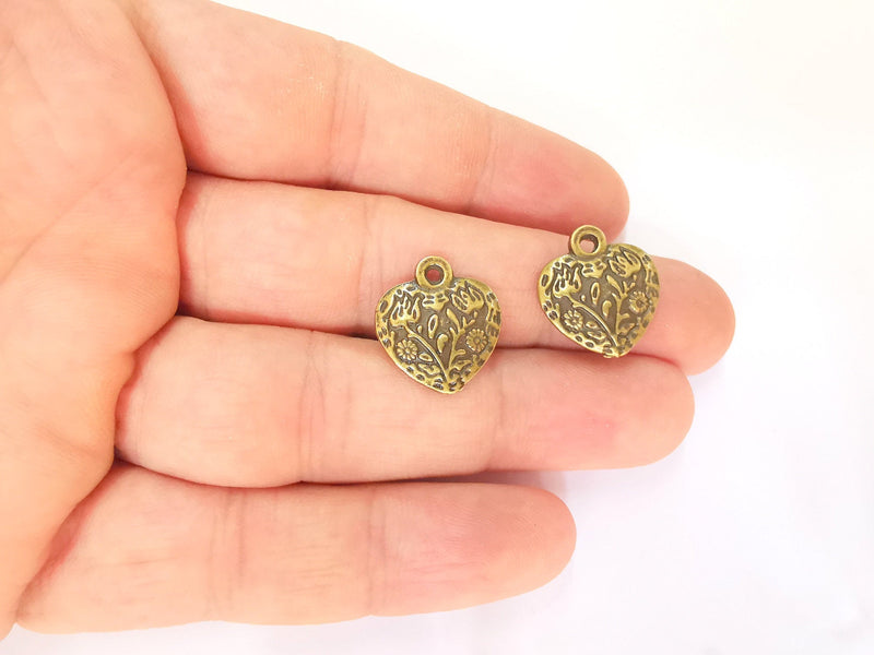 4 Heart Flower Charms (Double Sided) Antique Bronze Plated Charms (19x17mm)  G23294