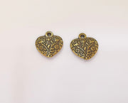 4 Heart Flower Charms (Double Sided) Antique Bronze Plated Charms (19x17mm)  G23294