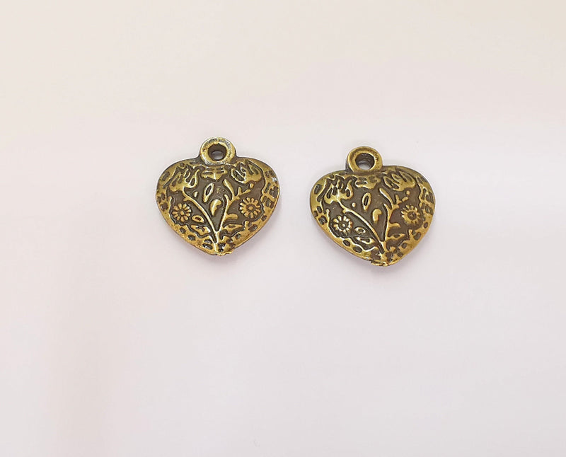 4 Heart Flower Charms (Double Sided) Antique Bronze Plated Charms (19x17mm)  G23294