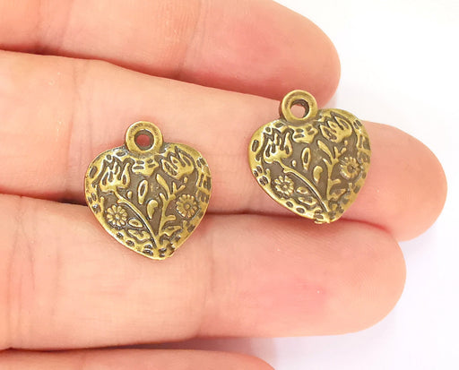 4 Heart Flower Charms (Double Sided) Antique Bronze Plated Charms (19x17mm)  G23294