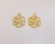 4 Flower Charms 24K Shiny Gold Plated Charms (22x17mm)  G23302