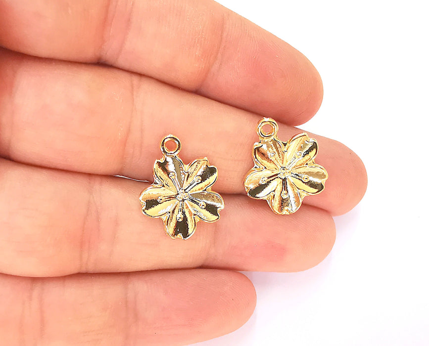 4 Flower Charms 24K Shiny Gold Plated Charms (20x17mm)  G23304