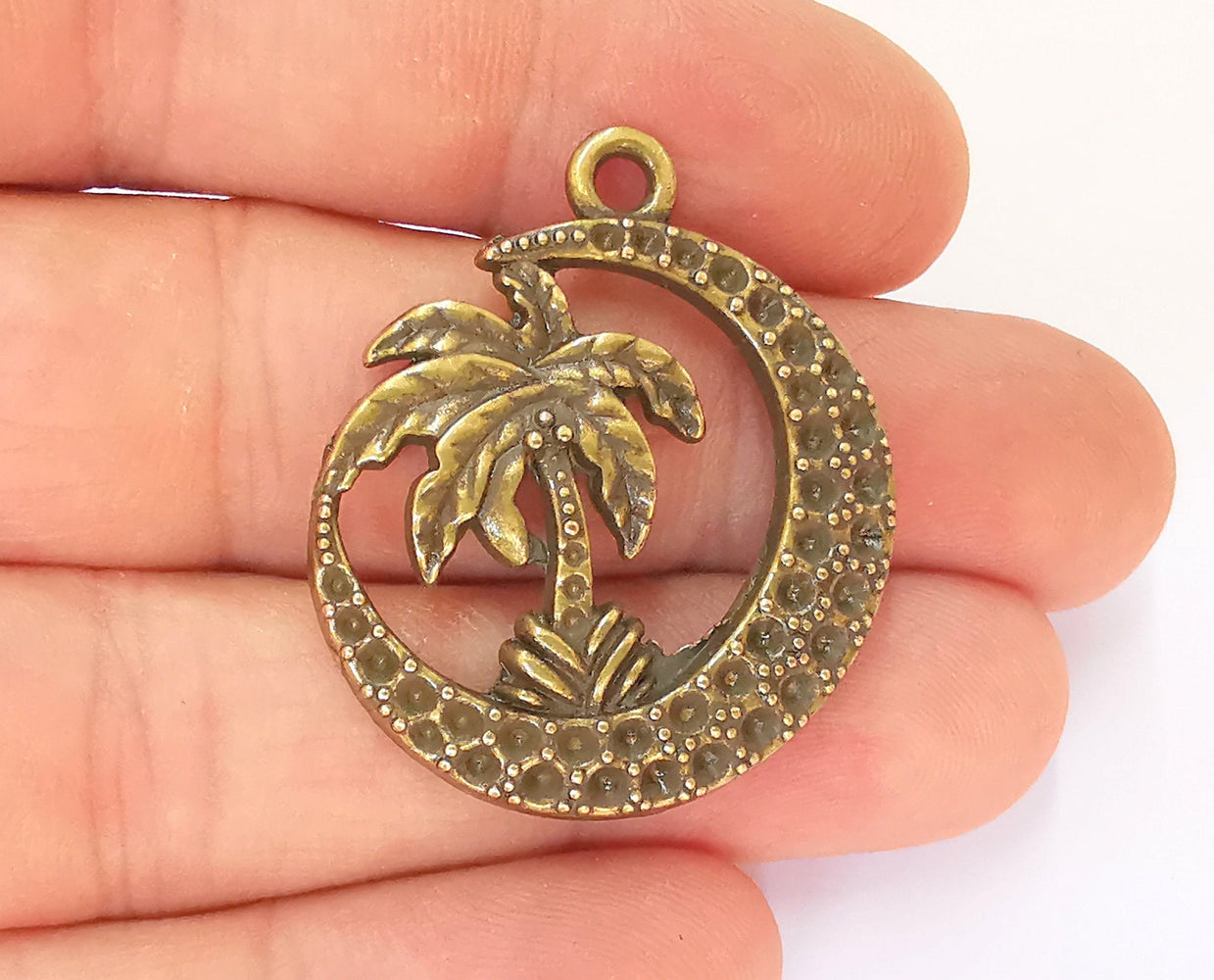 2 Palm Crescent Charms Antique Bronze Plated Charms (37x32mm)  G23306