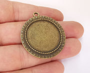Flowers Frame Pendant Blank Antique Bronze Plated Pendant (43x38mm) (29mm Blank Size)  G23309