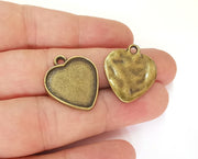 4 Heart Charms Blank Bezel Resin Bezel Mosaic Mountings Antique Bronze Plated Charms (25x21mm)( 19x18 mm Bezel Inner Size)  G23312