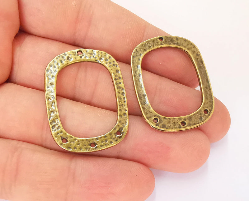 4 Hammered Charms Connector Antique Bronze Plated Charms (35x26mm)  G23314