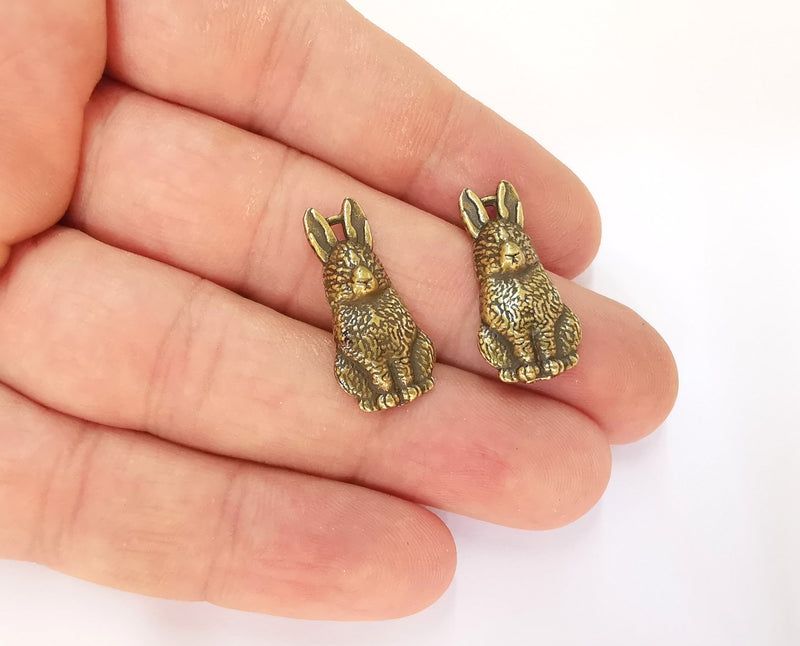4 Rabbit charms Antique bronze plated charms (26x12mm)  G23318