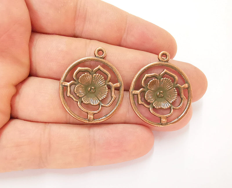 4 Flower Charms Antique Copper Plated Charms (33x27mm) G23323