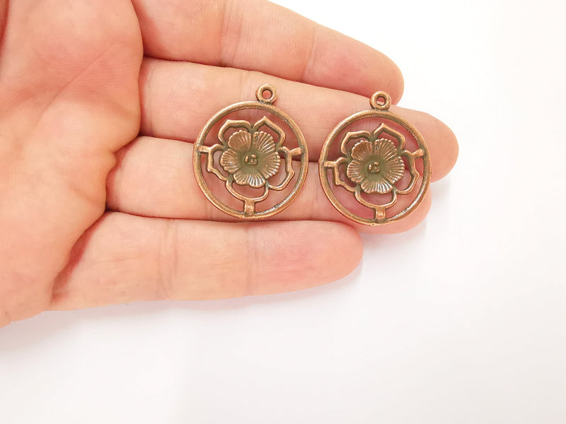 4 Flower Charms Antique Copper Plated Charms (33x27mm) G23323