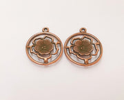 4 Flower Charms Antique Copper Plated Charms (33x27mm) G23323