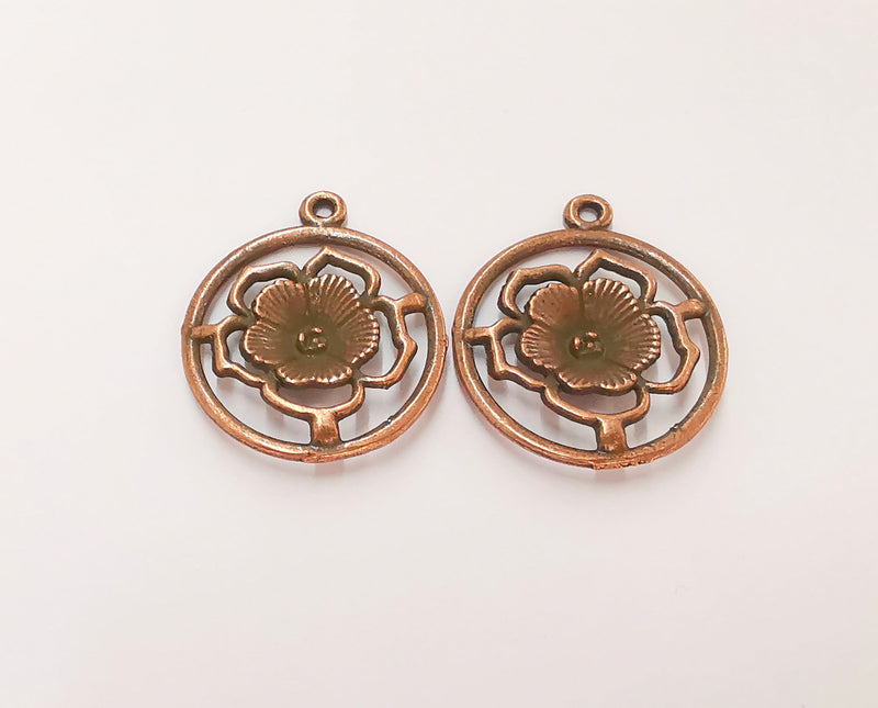 4 Flower Charms Antique Copper Plated Charms (33x27mm) G23323