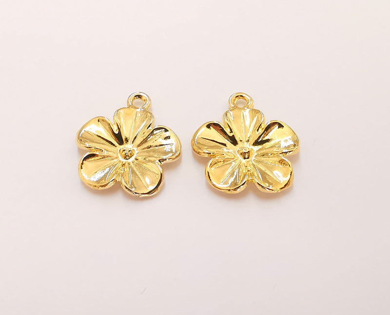 2 Flower Charms 24K Shiny Gold Plated Charms  (22x19mm)  G22914