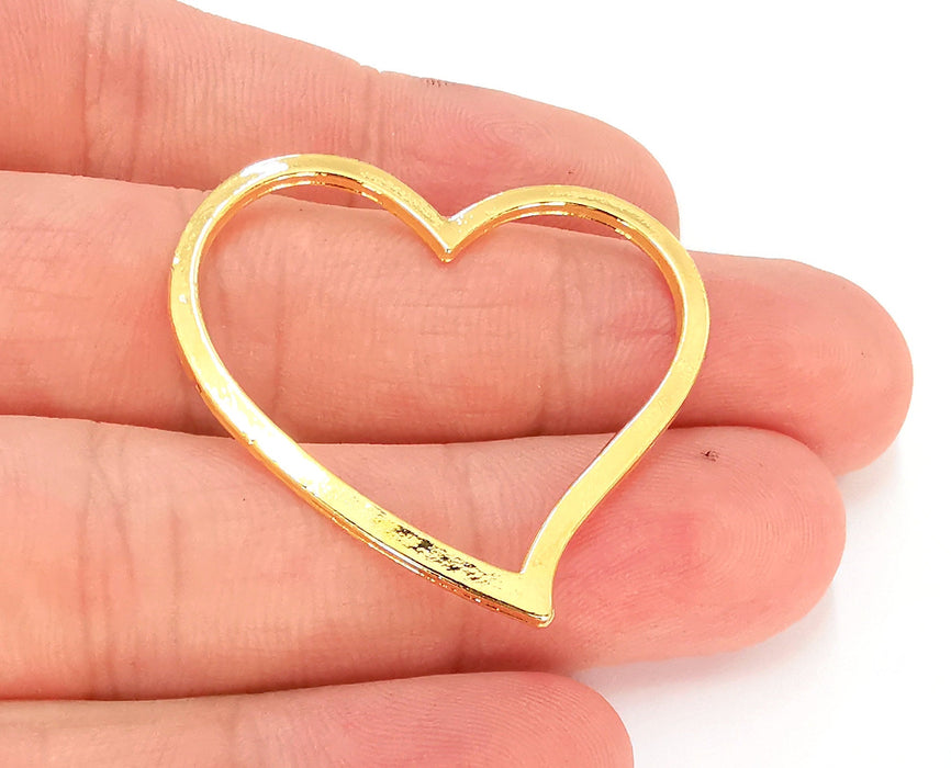 2 Heart Charms 24k Shiny Gold Plated Charms (39x35mm)  G22915