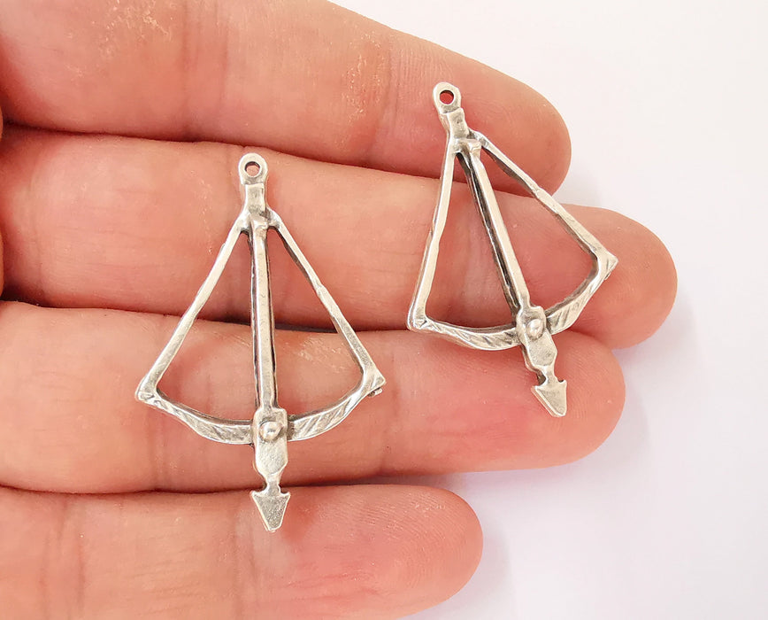 4 Crossbow Charms Antique Silver Plated Charms (41x26mm)  G23113