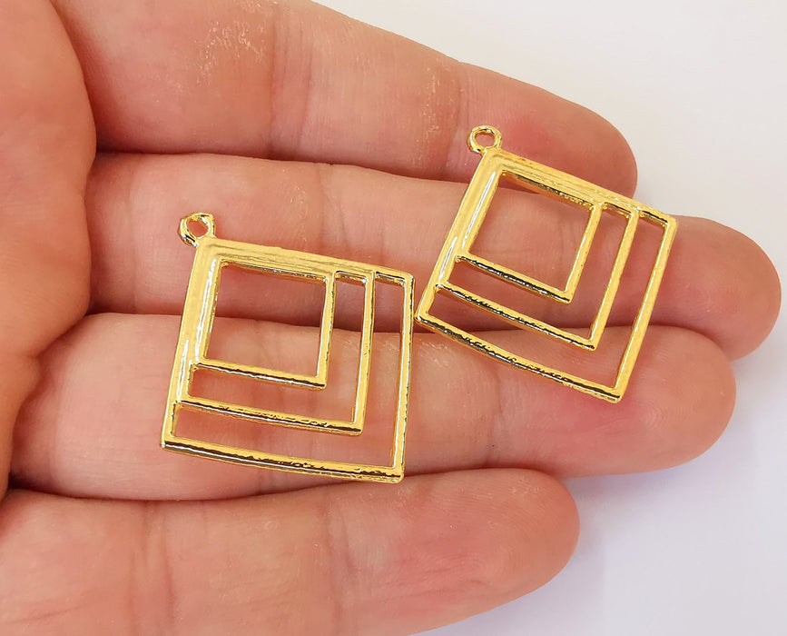 2 Geometric Charms 24K Shiny Gold Plated Charms (36x33mm)  G23325