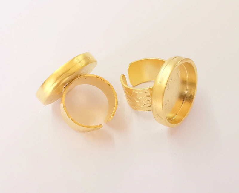 Hammered Ring Blank Setting Cabochon Base inlay Mounting Adjustable Ring Bezel Gold Plated (22mm blank ) G23328
