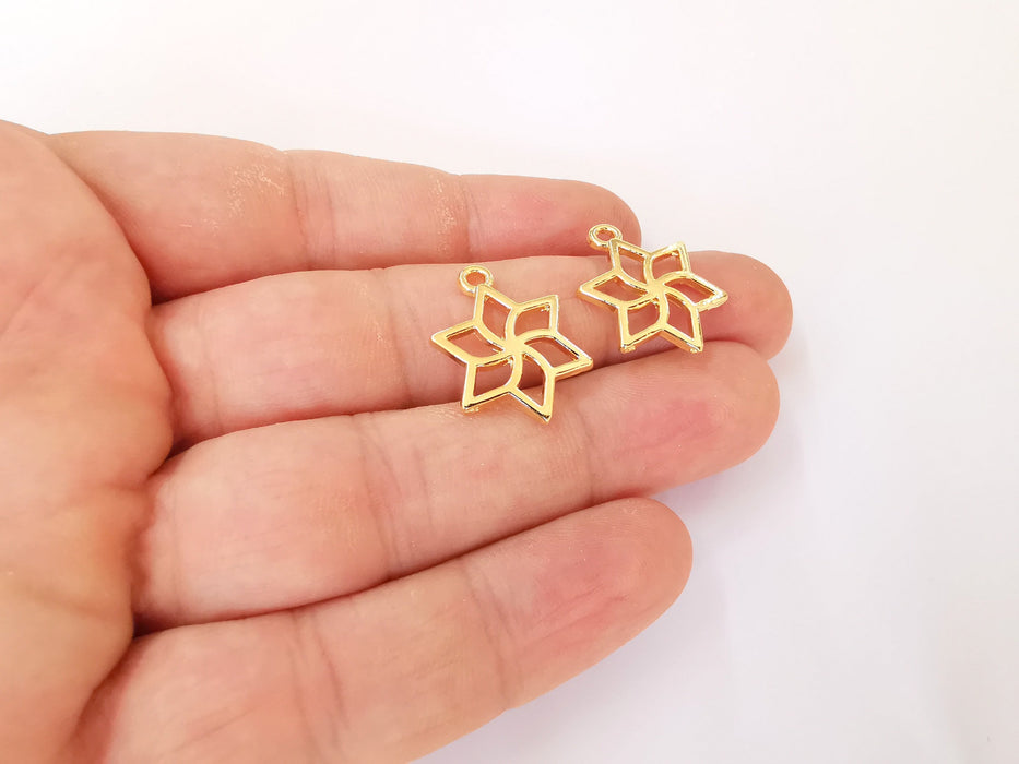 4 Pinwheel Charms 24K Shiny Gold Plated Charms (23x17mm)  G23334