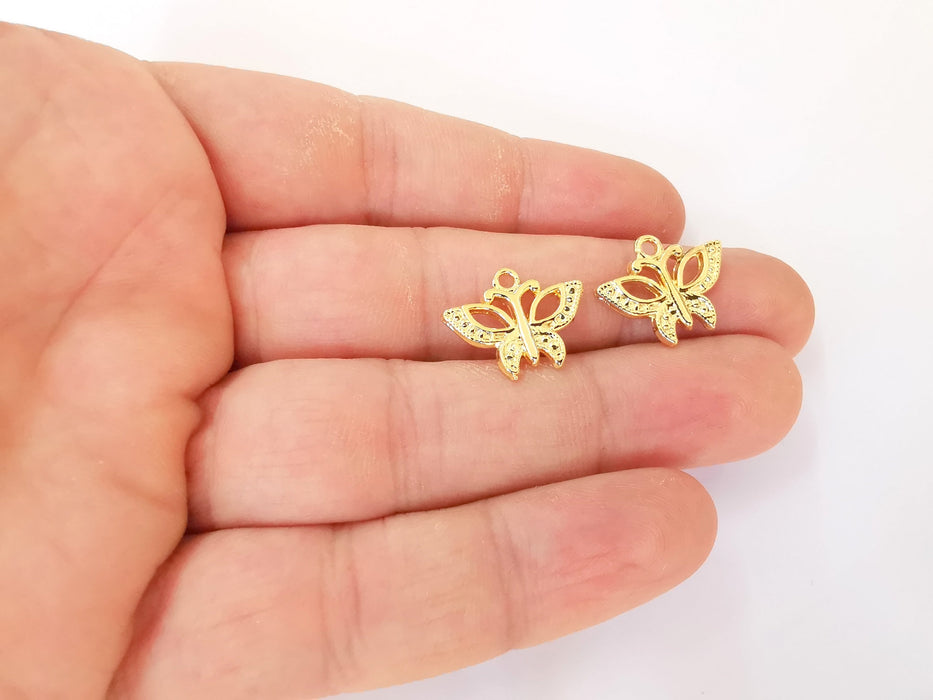 4 Butterfly Charms 24K Shiny Gold Plated Charm (19x15mm) G23335