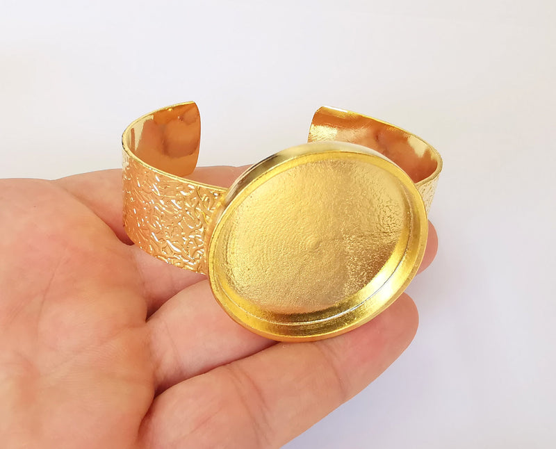Bracelet Blank Resin Cuff Dry Flower inlay Blank Cuff Bezel Glass Cabochon Base Textured Adjustable Shiny Gold Plated (40mm ) G23338