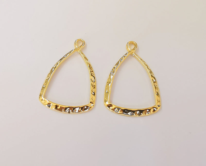 2 Hammered Charms 24K Shiny Gold Plated Charms (37x24mm)  G23336