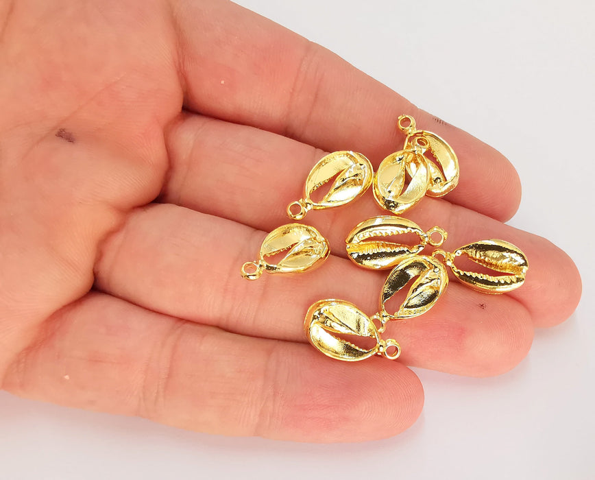 5 Cowrie Shell Charms Gold Charms Shiny Gold Plated Shell Charms (18x10mm)  G22921