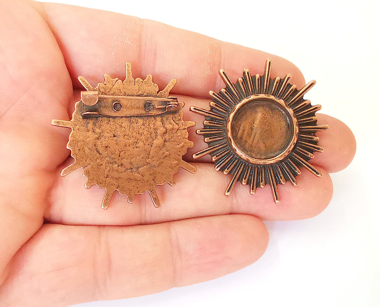 Sun Brooch Holders Pin Brooch Blanks Brooch Bezel Antique Copper Plated Brooch Pin Findings  (16mm Bezel size)  G23342