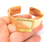 Bracelet blank Resin cuff Dry flower inlay blank Cuff bezel Glass cabochon base Textured adjustable Shiny gold plated (25x25mm ) G23345