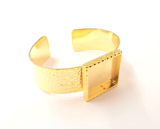 Bracelet blank Resin cuff Dry flower inlay blank Cuff bezel Glass cabochon base Textured adjustable Shiny gold plated (25x25mm ) G23345