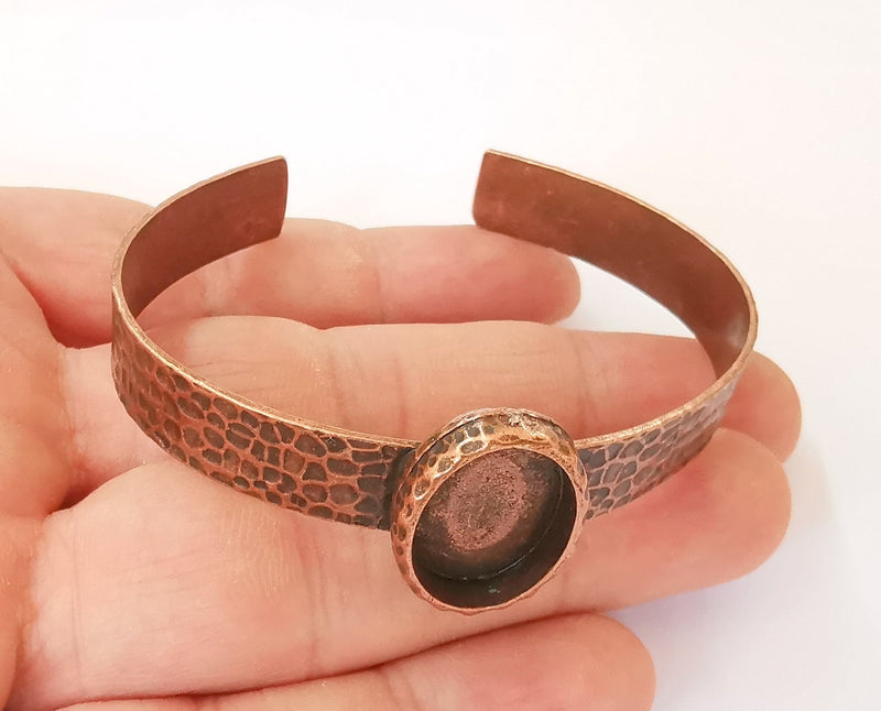 Bracelet blank Resin cuff Dry flower inlay blank Cuff bezel Glass cabochon base Hammered adjustable Antique copper (18x13mm ) G23346