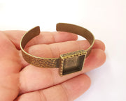 Bracelet blank Resin cuff Dry flower inlay blank Cuff bezel Glass cabochon base Hammered adjustable Antique bronze (16x16mm ) G23349