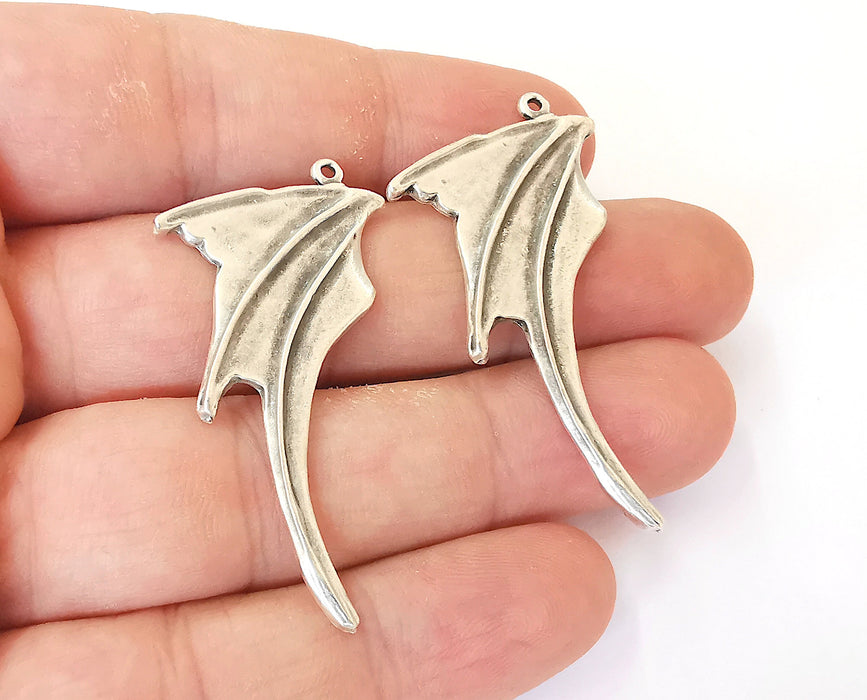 2 Wing Charms Antique Silver Plated Charms (50x26mm) G23355