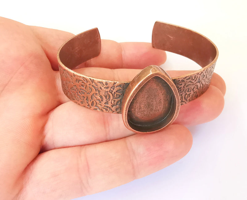 Bracelet Blank Resin Cuff Dry Flower inlay Blank Cuff Bezel Glass Cabochon Base Bracelet Textured Adjustable Antique Copper (26x18mm) G23357